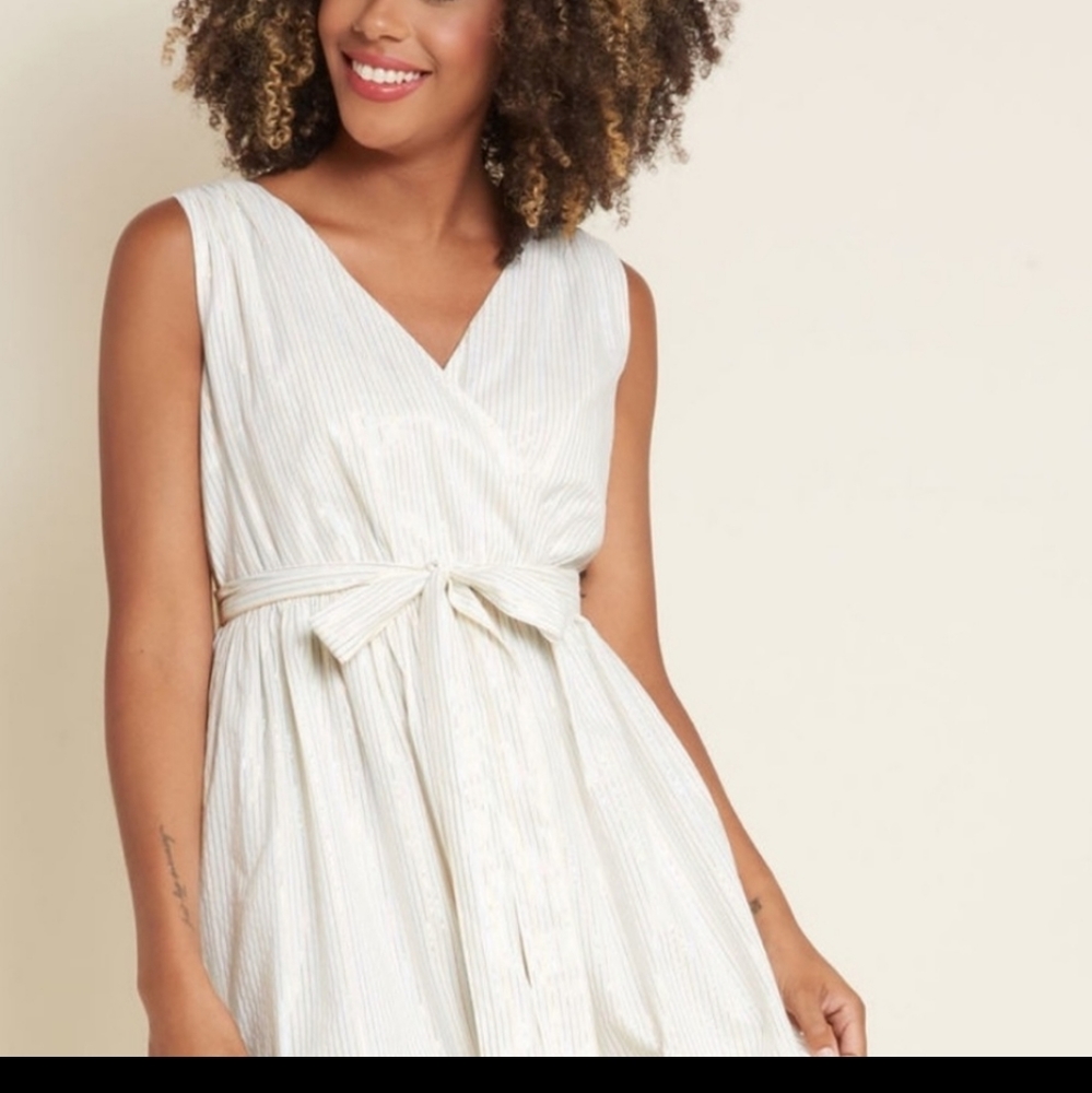 Modcloth Faux Wrap Metallic Stripe Dress 4x